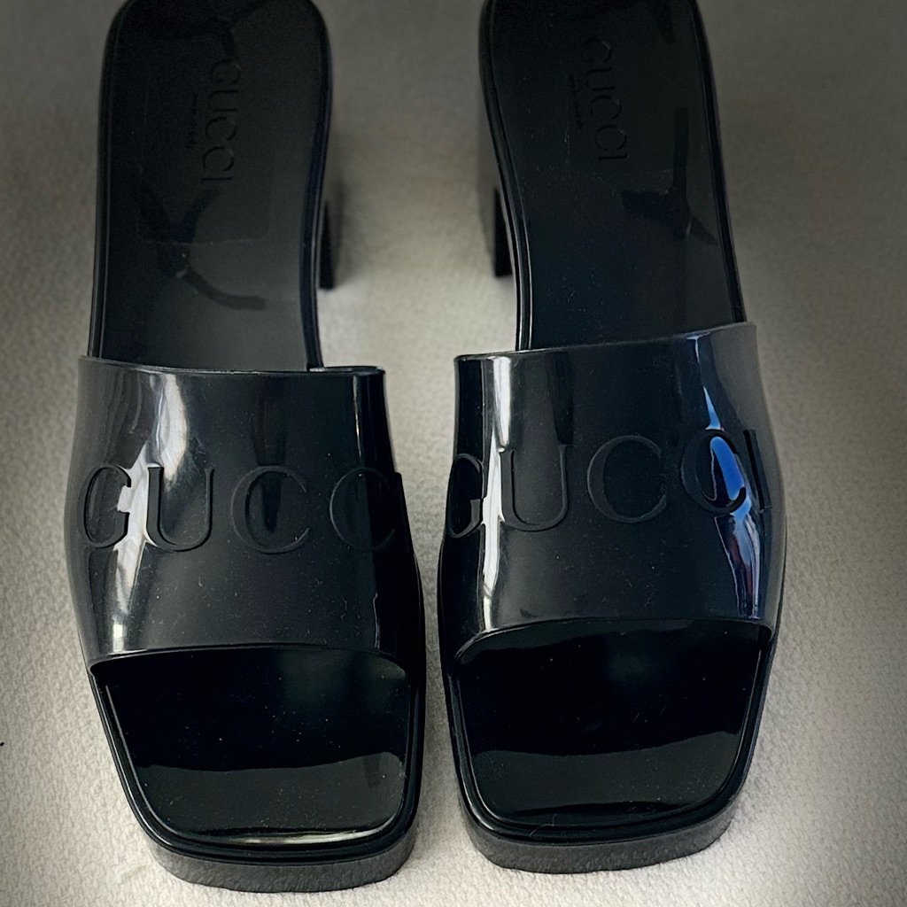 Gucci Black Patent Slide Sandals
